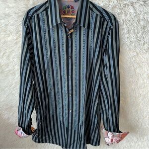 Robert grahams men shirt xl blue striped flip cuff